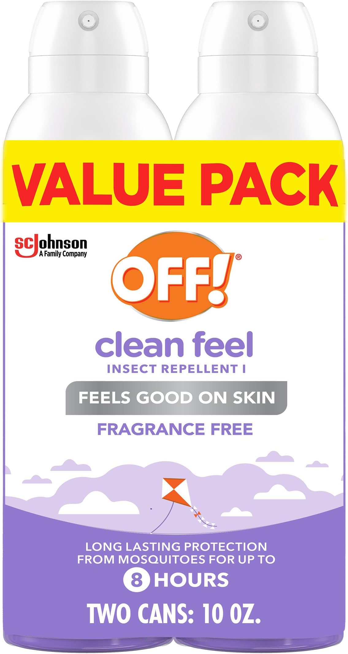 Off! Clean Feel Insect Repellent Aerosol with 20% Picaridin - Long-Lasting DEET-Free Protection from Mosquitoes, Fragrance-Free Pest Control for Ticks & Flies, Camping, Bug Spray - 5 oz (Pack of 2)