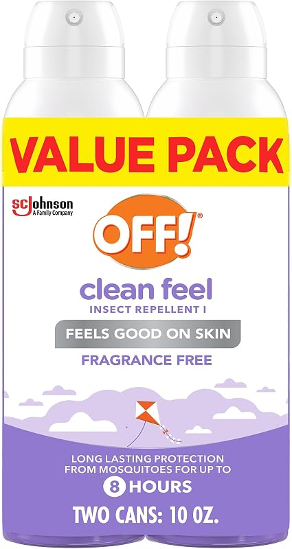 ¡APAGADO! Aerosol repelente de insectos Clean Feel con 20% de picaridina, protección duradera sin DEET contra mosquitos, control de plagas sin fragancia para garrapatas y moscas, camping, repelente de insectos, 5 oz (paquete de 2)