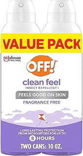 Off! Clean Feel Insect Repellent Aerosol with 20% Picaridin - Long-Lasting DEET-Free Protection from Mosquitoes, Fragrance-Free Pest Control for Ticks & Flies, Camping, Bug Spray - 5 oz (Pack of 2)