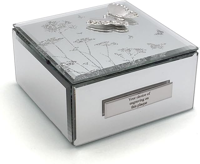 ukgiftstoreonline Personalised Beautiful Mirror Glass Butterfly Jewellery Box