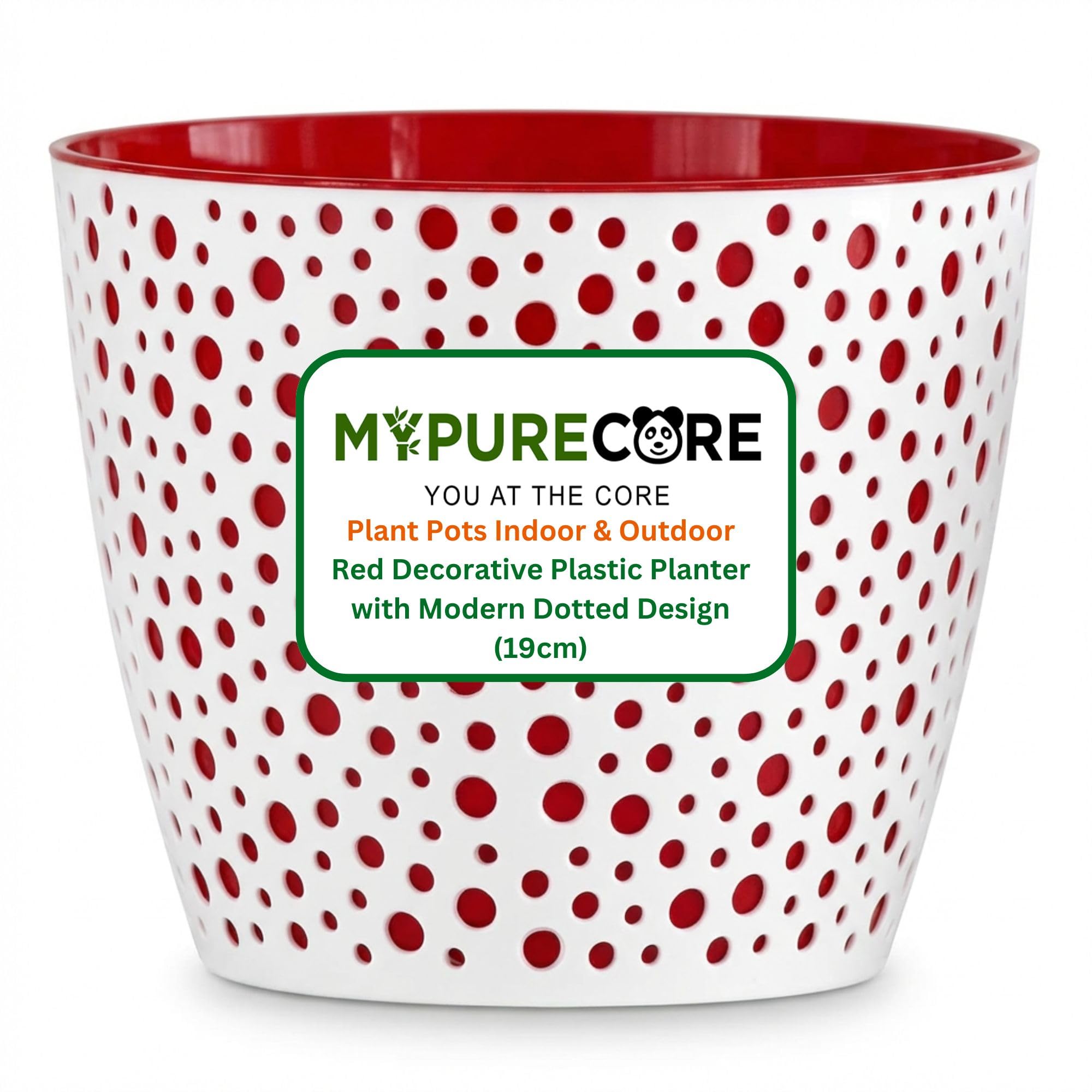 Mypurecore You At The Core Red Mypurecore Flower Pot 19Cm – Indoor Plant Pot, Decorative Plastic Planter With Modern Dotted Design, Round Plant Pot For Houseplants, Herbs & Indoor Plants (Red)