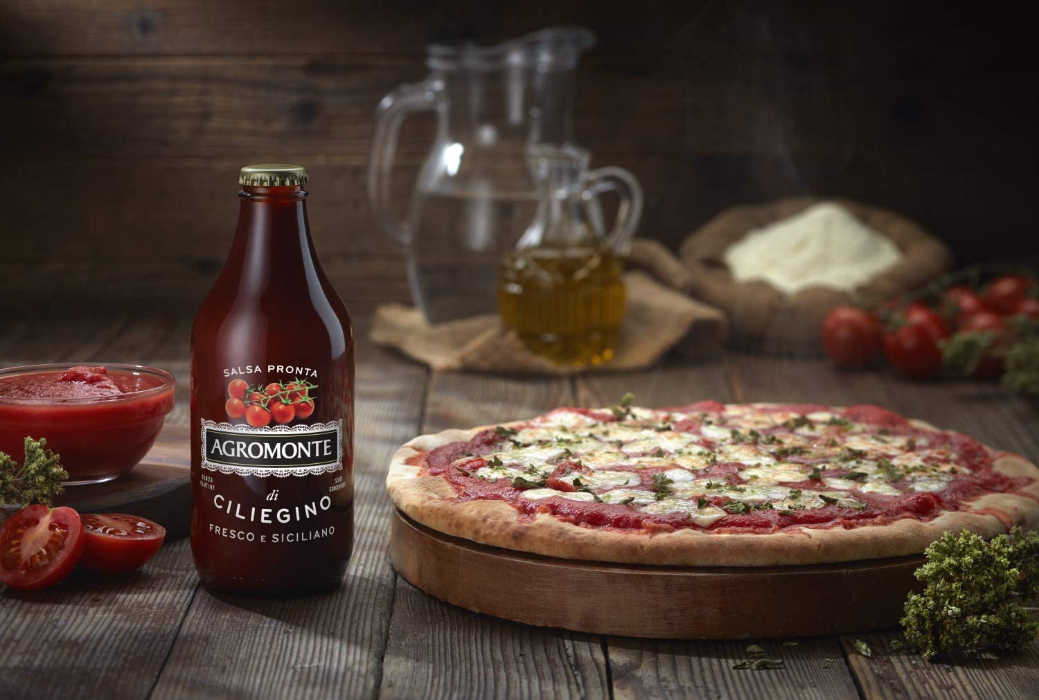 Agromonte Salsa Pronta di Pomodorino Ciliegino Sauce tomate cerise prête à l'emploi Sauce tomate Sauce tomate Purée de tomates Bouteille en verre de 330 g