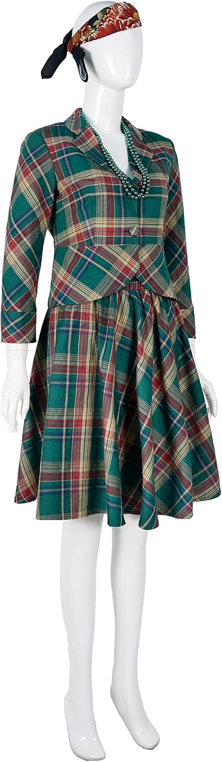 Teyujosem Women's Vintage Dress Christmas Holiday Long Sleeve Plaid Dress Set