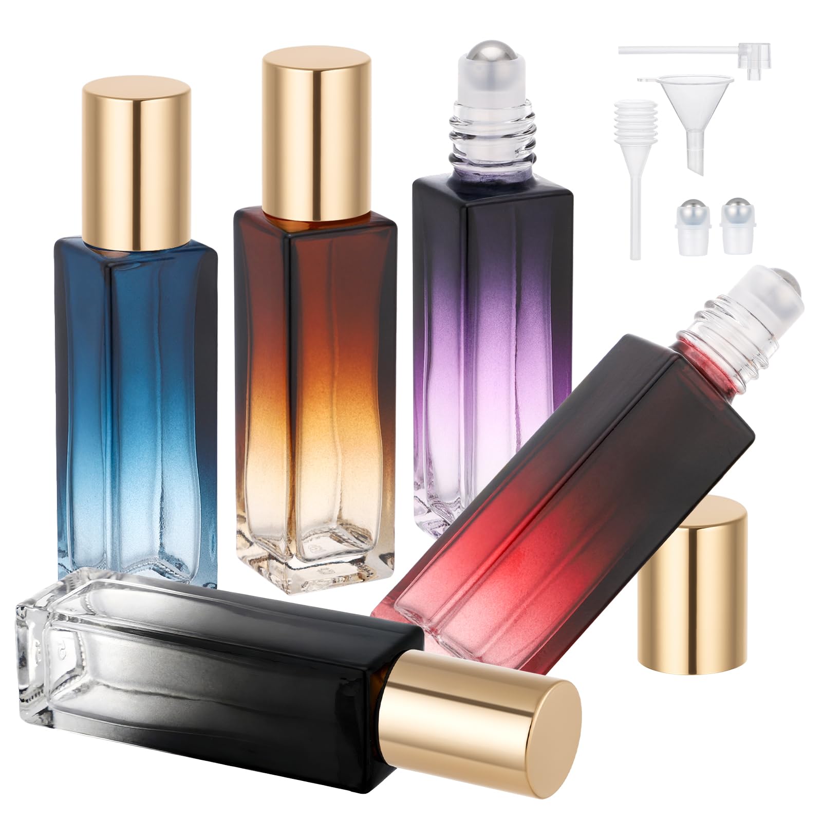 Segbeauty Roll on Bottiglie Vuote, 5 Pezzi 10ml Roll on Vuoto per Oli Essenziali, con Sfera in Acciaio Inossidabile, Bottiglie Vetro per Aromaterapia, Profumi