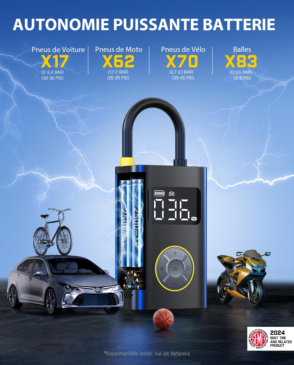 Fanttik X9 Pro Gonfleur de Pneu Portable, Pompe à vélo électrique à gonflage Rapide 27s avec manomètre numérique de Pression des pneus, 150 PSI pour vélos électriques, Voiture compacte, Ballon