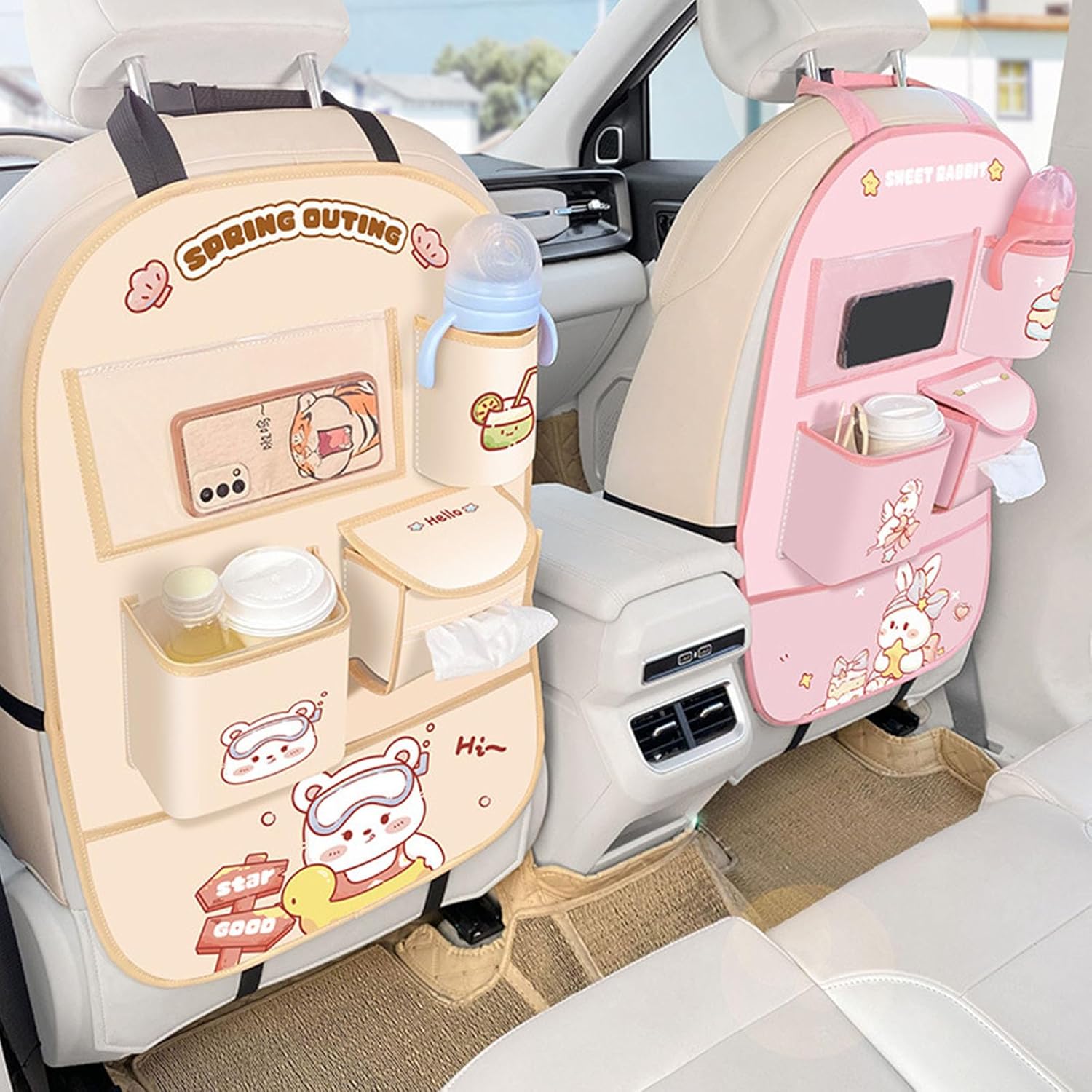 漫画パターンバックポケット多機能後部座席ポケットバックオーガナイザー複数のコンパートメント収納袋子供の車のオーガナイザー