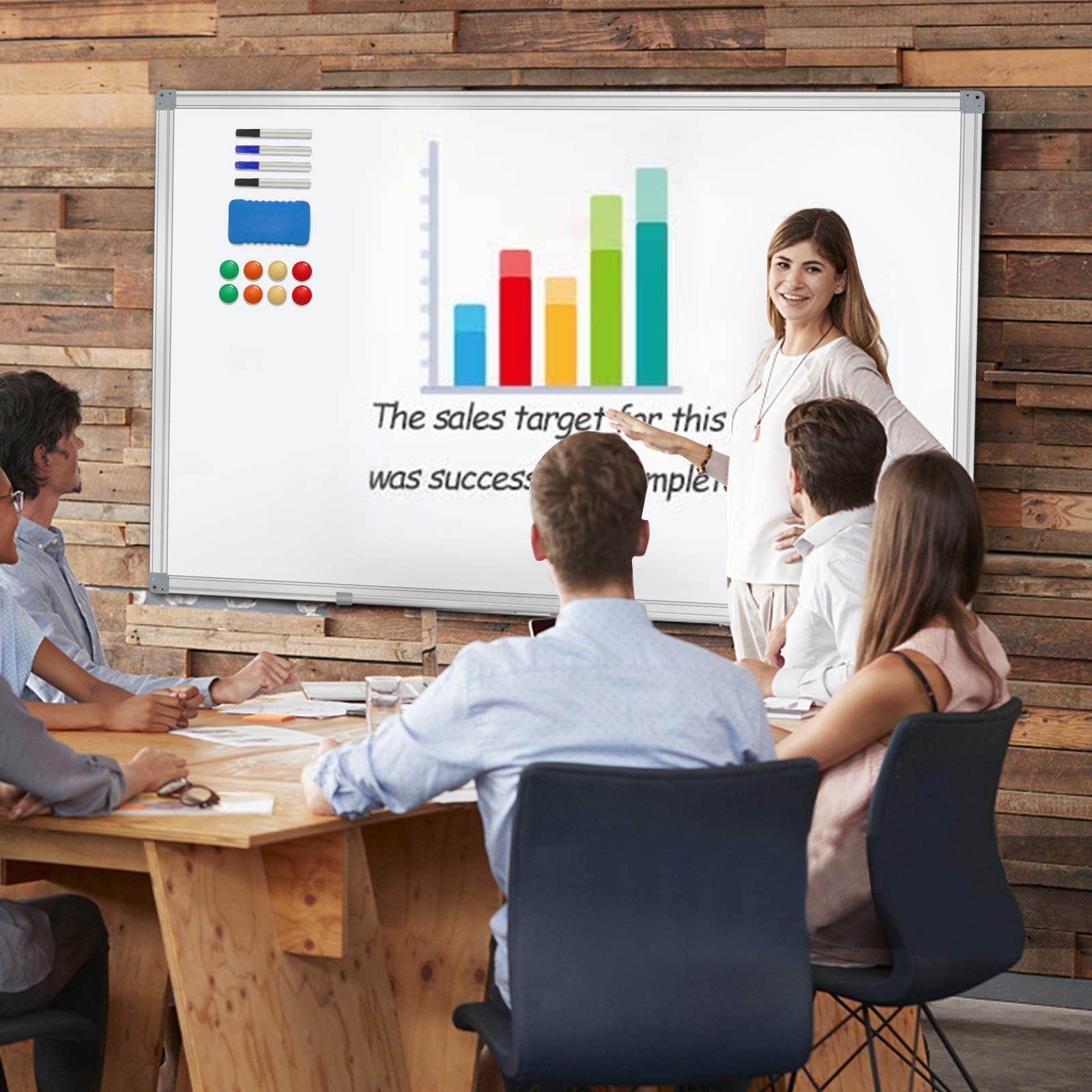 Dry Erase Board for Wall 72"x40" Aluminum Presentation Magnetic Whiteboard with Long Pen Tray, Wall-Mounted White Board for School, Office and Home