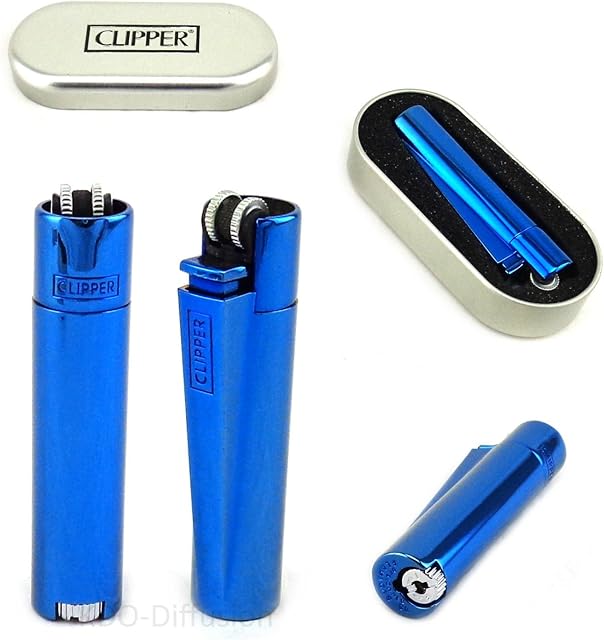 Clipper Metal Lighter + Box  Adjustable Refillable gas lighter  Icy Blue