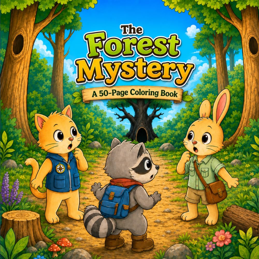 The Forest Mystery: A Woodland Adventure Coloring Book with 50 Single-Sided Coloring Pages