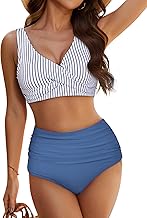 Evolyline Sexy Push Up Bikini Damen Set Mit Cups, High Waist Zweiteile Oberteil Große Brüste Badeanzüge Bauchweg, Triangel Bikini-Sets Sommer Bademode V Ausschnitt Bikinis Swimsuit 2pieces S-XL