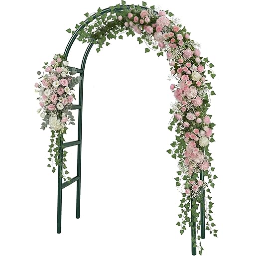 RUBFAC 7.8ft Metal Garden Arch Trellis for Climbing Plants Outdoor, Garden Arbors and Arches, Halloween Archway for Pumpkin Balloon Rose Vines Wedding Christmas Birthday Party Decorations, Army Green