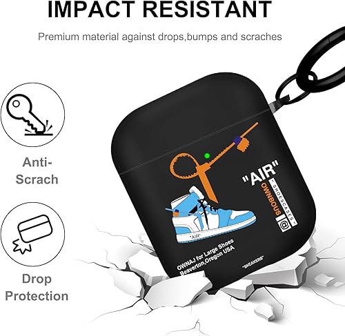 Miniatura 6 de Funda para Airpod para 1 y 2 generación, zapatos deportivos con cordón, funda protectora de TPU suave, resistente con llavero, negro y azul