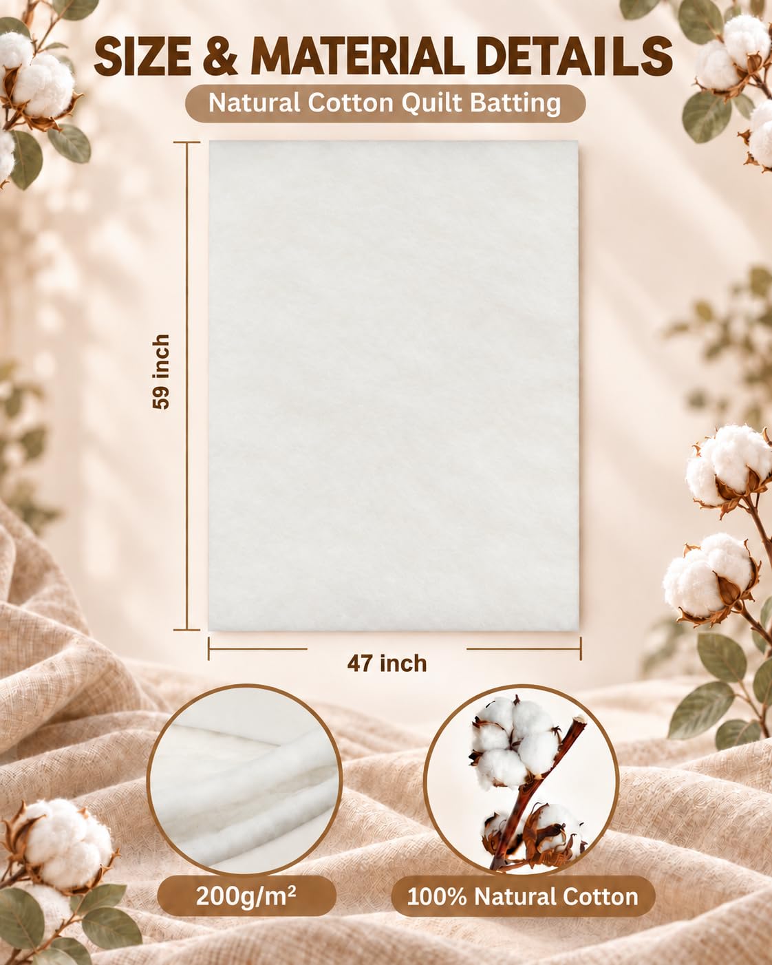 PLANTIONAL Cotton Batting - Soft & Durable Quilting -2 PLANTIONAL Cotton Batting - Soft & Durable Quilting -2