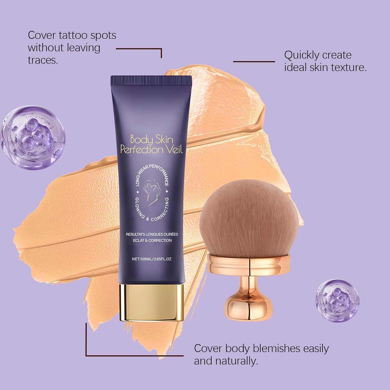 Body Skin Perfection Veil Multi-Effect Concealer, With Makeup Brush, Light Coverage Body Cream for Blemish Coverage. Warm Radiance,Daily Lasting Cover Blemish Uniform Face Body Skin Color Concealer.