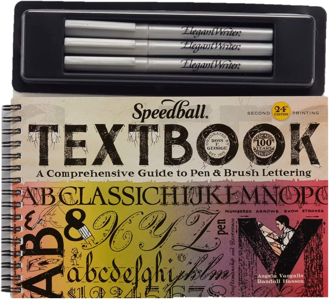 Speedball Elegant Writer Calligraphy 12 Marker Set, Assorted Colors, 1.3 mm Chisel Nib Tip Pens for Drawing, Journaling, and Scrapbooking