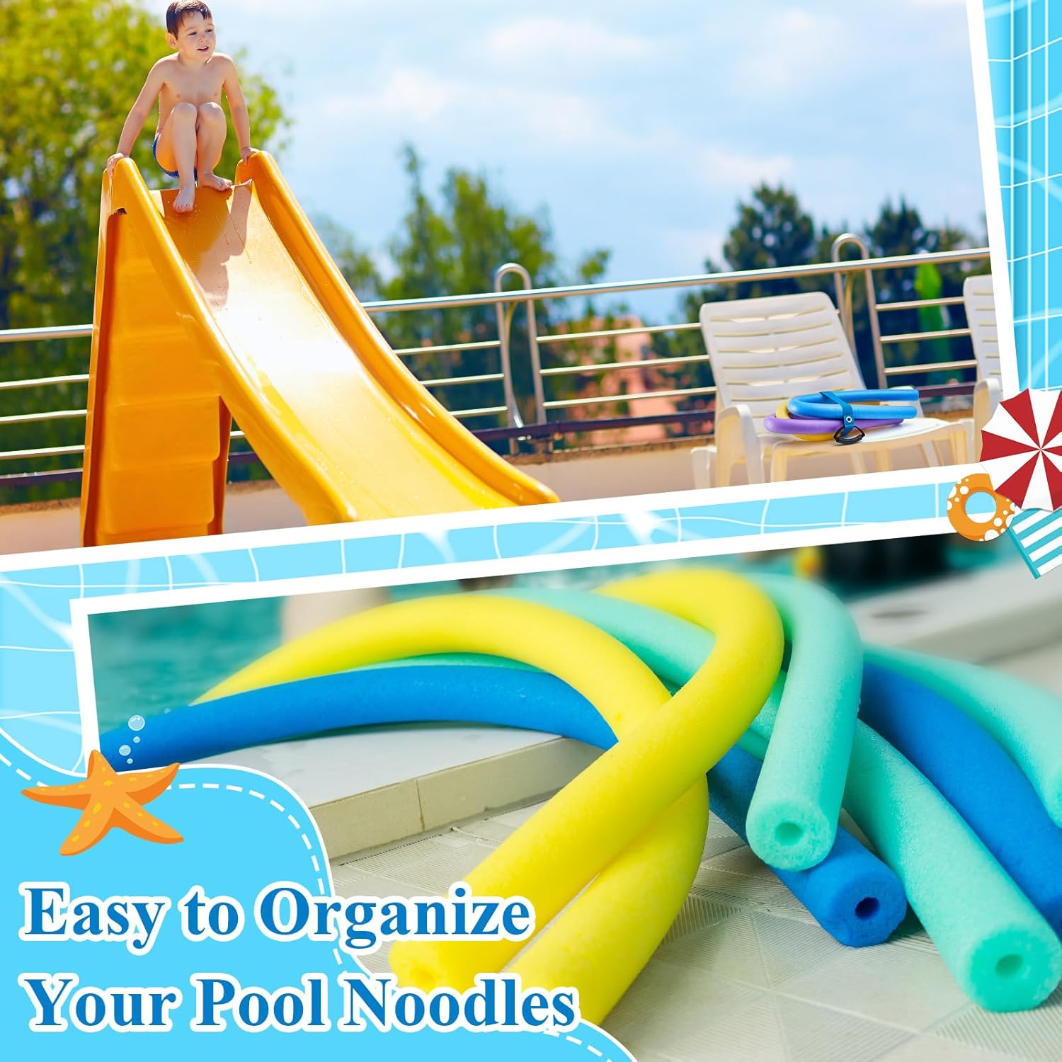 Hollowfly 2 Pcs Pool Noodles Storage Organizers with Handles Storage Straps for Hanging and Carrying Pool Noodles Garden Hose Vacuum Hose Large Outdoor Items,Blue