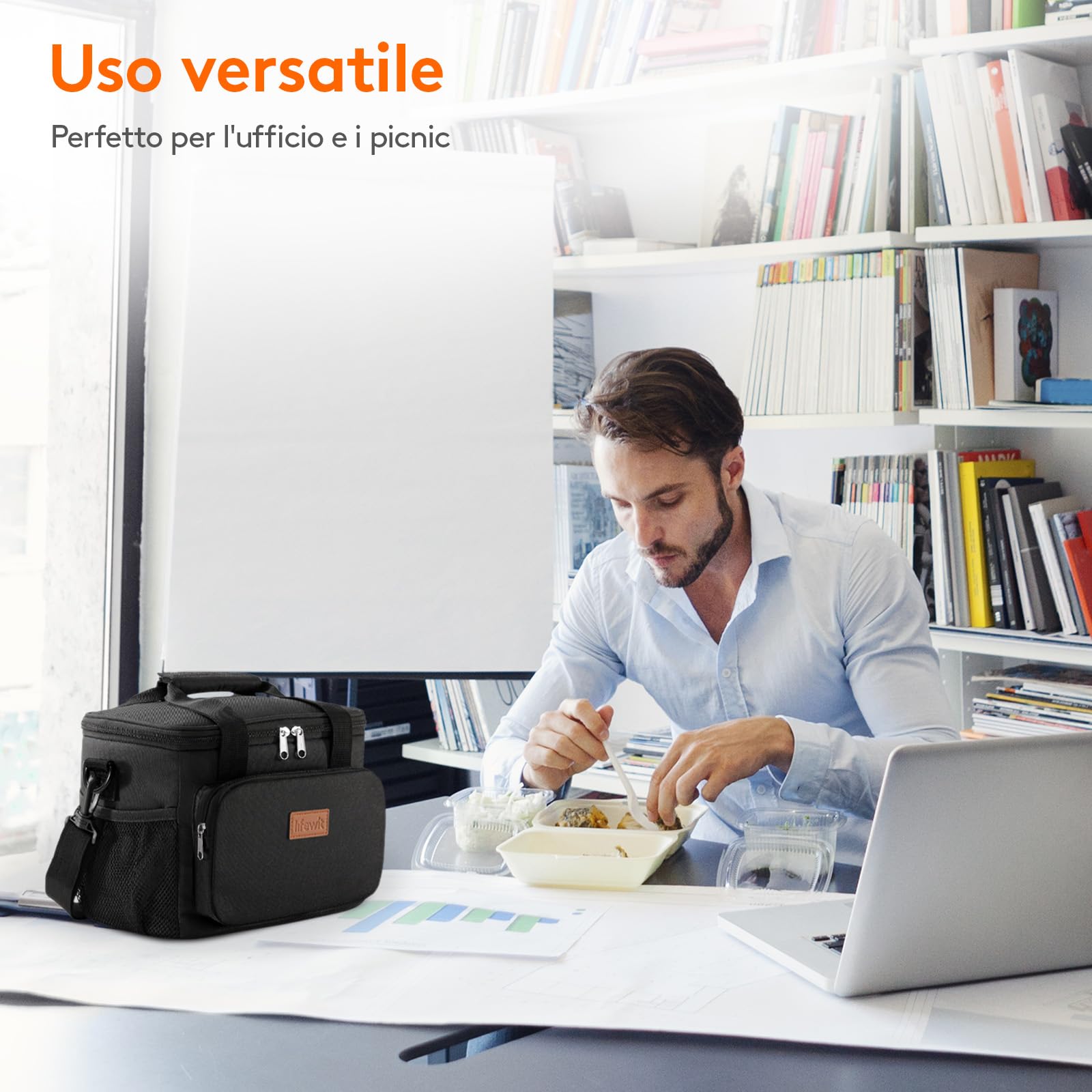 Lifewit Borsa Termica Porta Pranzo 9L(12 Lattine), Medio Borse Frigo Pranzo Ufficio per Uomo e Donna, Lunch Bag per Lavoro, Mare, Viaggio, Spiaggia, Nero