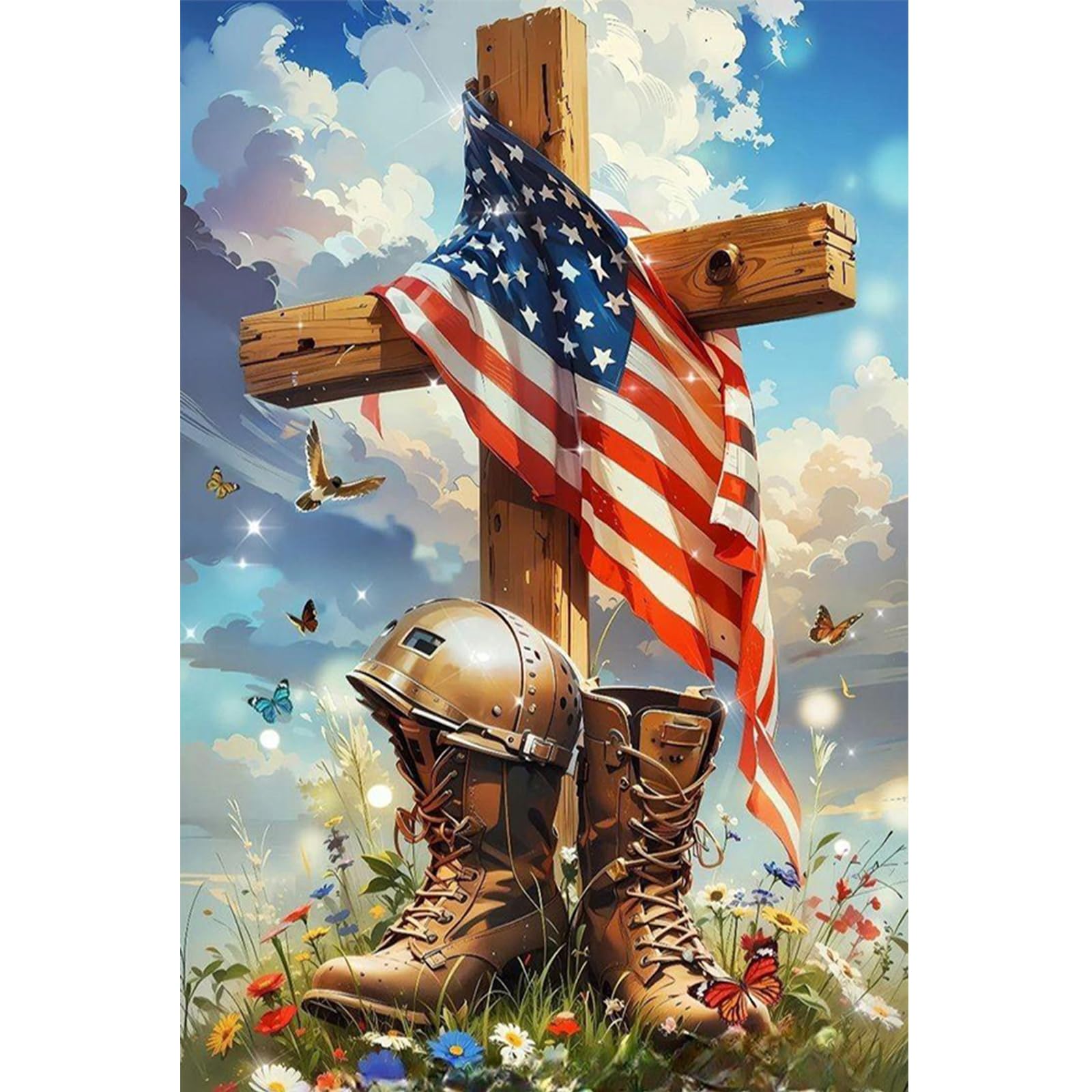 Independence Day Cross Full DIY 5D Round Drill Diamond Painting Kit Large Size 40x60cm Diamond Dots Paintings Picture Arts Craft for Adults/Beginners Home Decor (Cross)