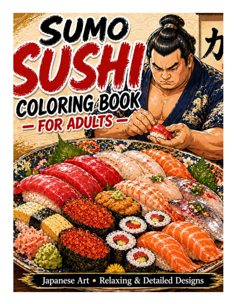 SUMO SUSHI COLORING BOOK FOR ADULTS: Japanese Art • Relaxing & Detailed Designs: Japanese Art Coloring Book Featuring Sumo Wrestlers Making Sushi – Relaxing, Fun & Highly Detailed Designs