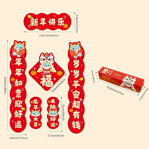 Miniatura 2 de CHWANG El juego de parejas de año nuevo chino 2024 incluye pares chinos, juego de adornos de personaje chunlian fu, cartel chino para el festival de