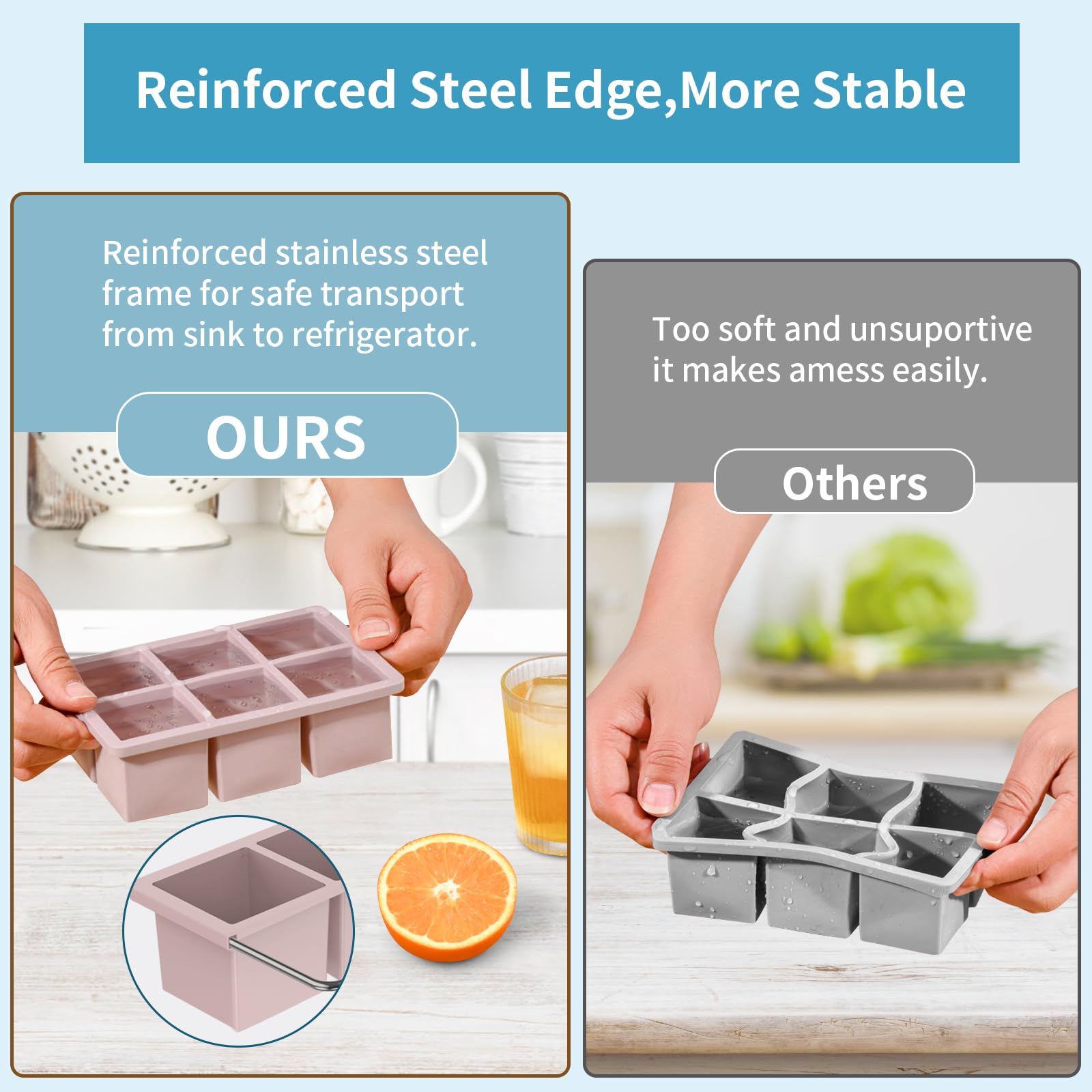 3 Pack Large Silicone Ice Cube Trays for Whiskey Easy Release 2 inch Cube Ice Trays for Cocktail Whisky Stackable Ice Cube Trays for Freezer with Leak Proof Removable Lid - Image 4