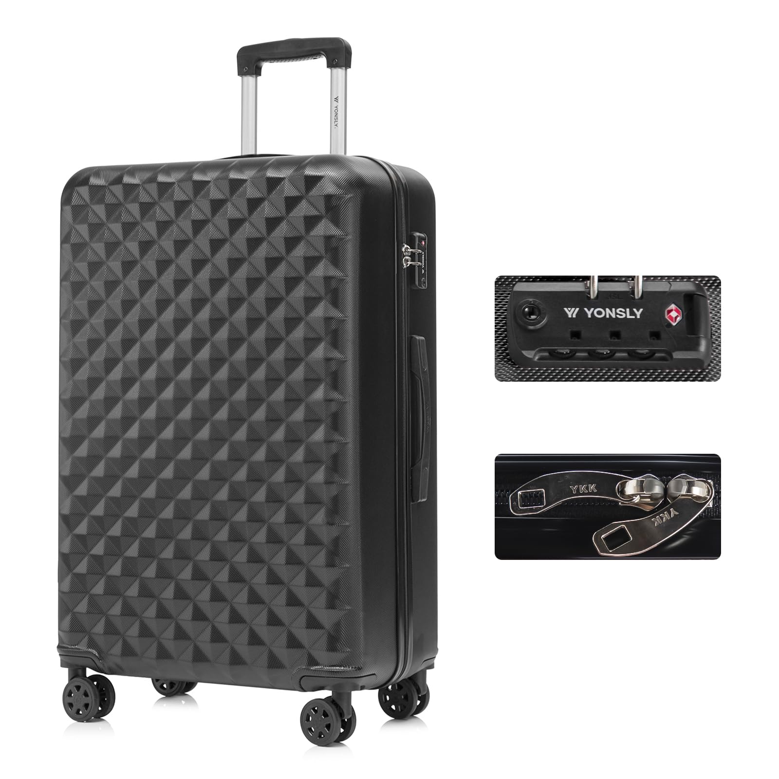 Premium Reisekoffer TSA-Schloss,YKK-Reißverschluss Hartschalen-Koffer Trolley Kabinenkoffer Rollkoffer Suitcase Handgepäck 4 Rollen (Schwarz, XL)