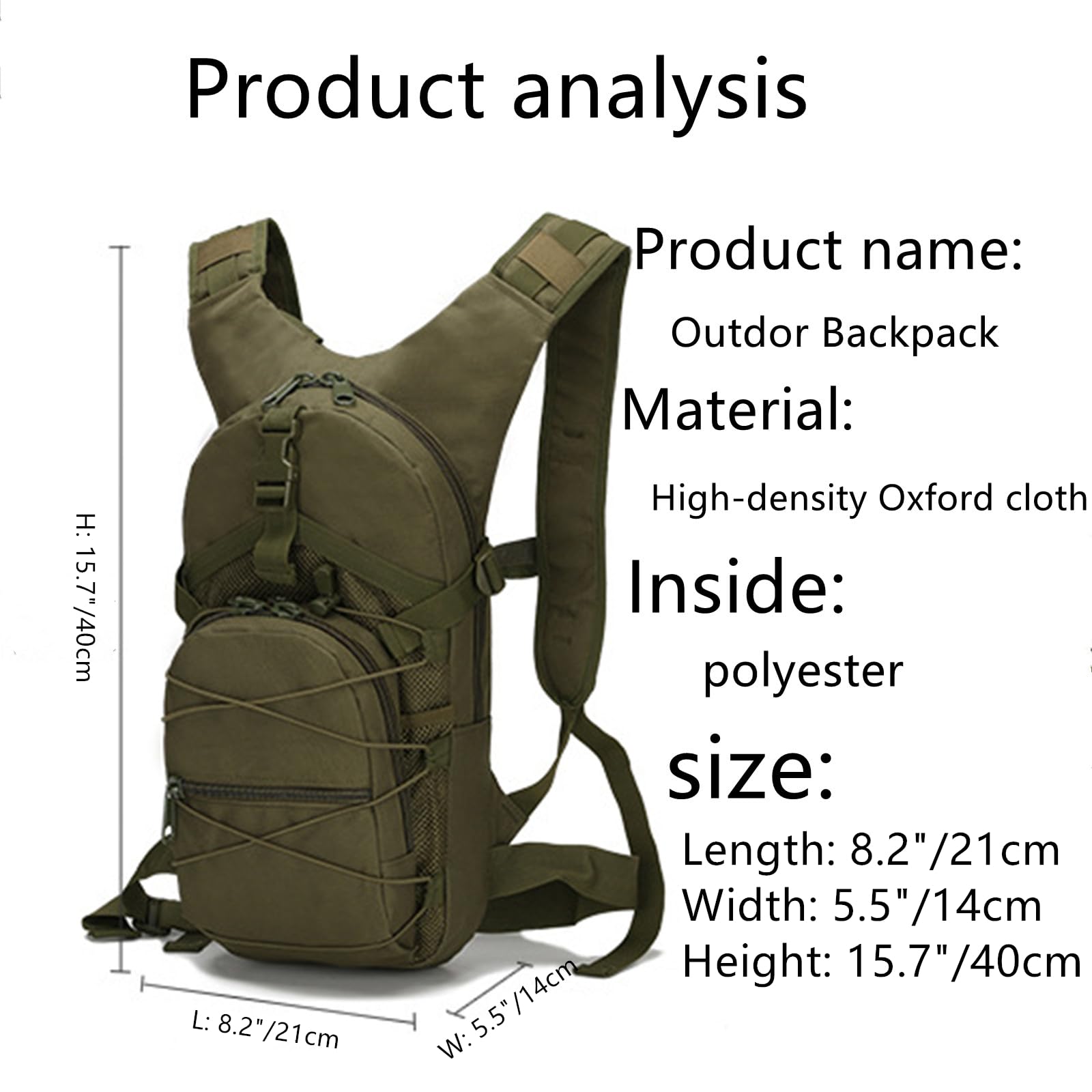 Zaino tattico militare Molle, zaino militare di piccola capacità da 15 litri per escursionismo ciclismo campeggio alpinismo pesca caccia arrampicata trekking viaggi sport