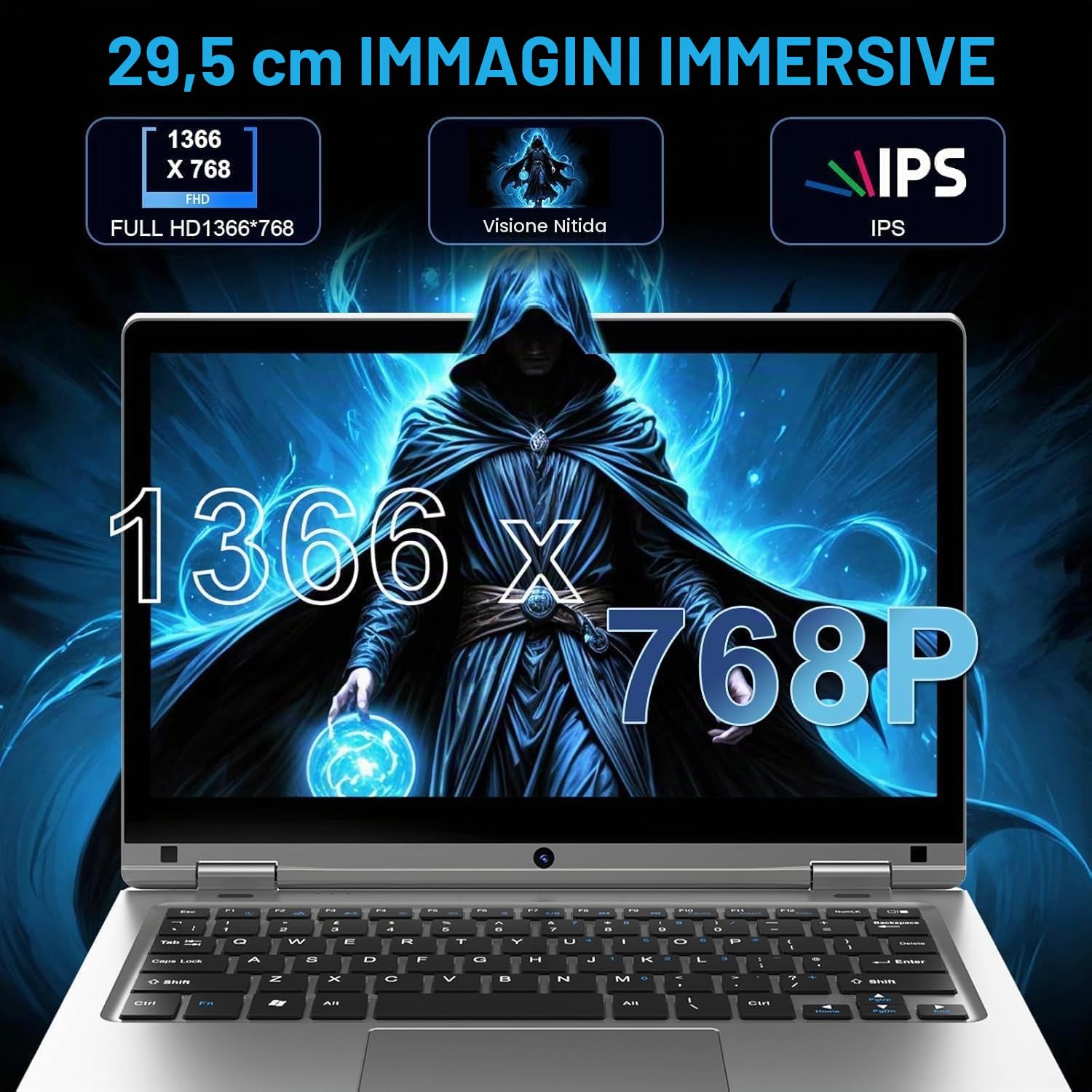 PINSTONE 11,6 Pollici Laptop - Celeron N4020 6 GB di RAM 128 GB di SSD, PC portatile touch pieghevole a 360°, 2,4/5 GHz WiFi, Bluetooth 4.2, W 11P, Mini HDMI, Small Laptop Extension SD - Argento
