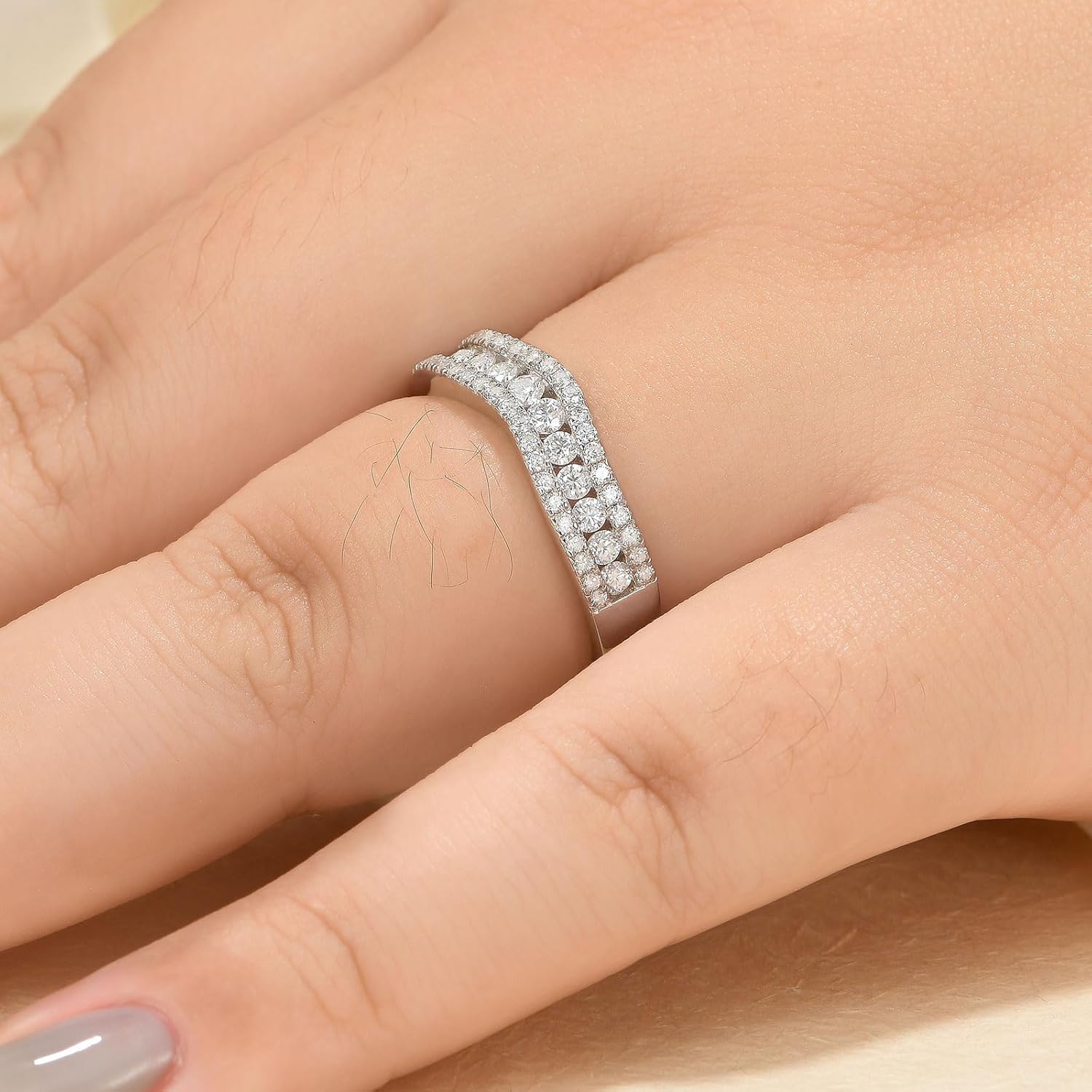 Curved Moissanite Wedding Band D Color VVS1 925 Sterling Silver Engagement Eternity Ring for Women Size - Image 7