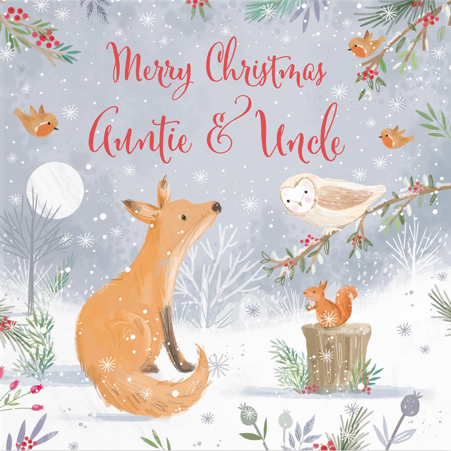 Hunts England, Auntie And Uncle Cute Fox Christmas Card, Nature's Treasures, Happy Animal Wildlife Cute Fun Merry Xmas Card - Image 2