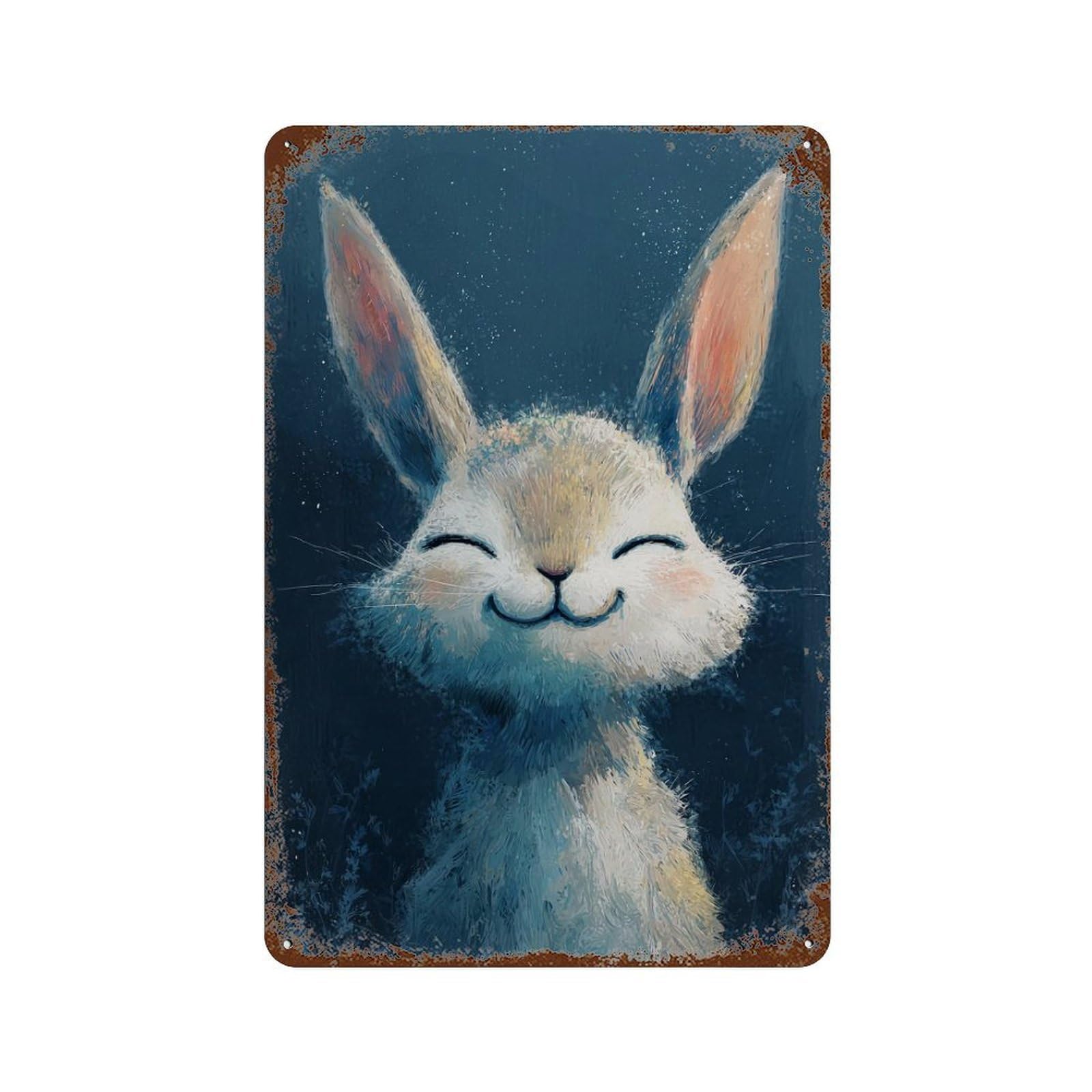 Smiling Bunny Illustration Retro Metal Sign 11.8"x7.9", Shabby Chic Decor for Bistro, Counter And Cafe Decor