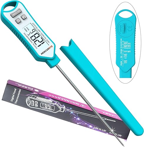 Termómetro digital de carne, termómetro de lectura instantánea para alimentos, temporizador de cocina impermeable antideslizante y termómetro de