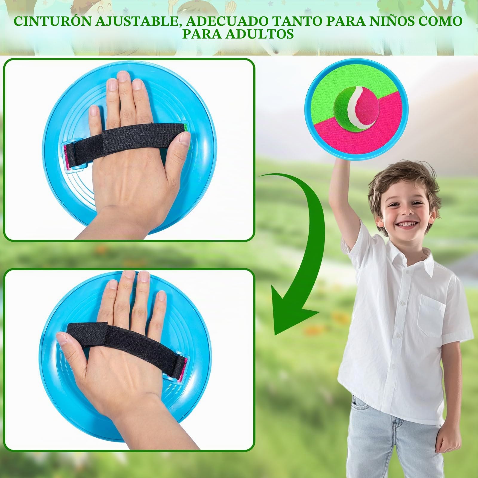 Juguetes Playa Juego de Bola y Lanzamiento Adecuado para niños de 3 4 5 6 años Ligero Klettballspiel Lanzamiento Pelota Juegos niño Adulto con 4 Raquetas 4 Pelotas Adecuado para Jardines