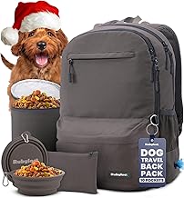Dog Travel Bag for Supplies - Complete Doggy Diaper Bag Backpack - Ideal Gift for Dog Lovers, Doggy Moms & Dads for Christmas - Laptop Sleeve, 2 BPA-Free Bowls, Food Container, Treat Pouch: Dk Grey