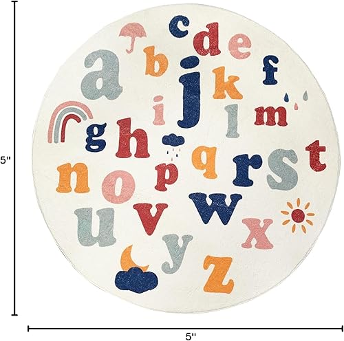 Miniatura 2 de ABREEZE Tapete redondo de 4 pies para niños, de lana sintética, antideslizante, con número ABC, aprendizaje educativo y juego para sala de estar,