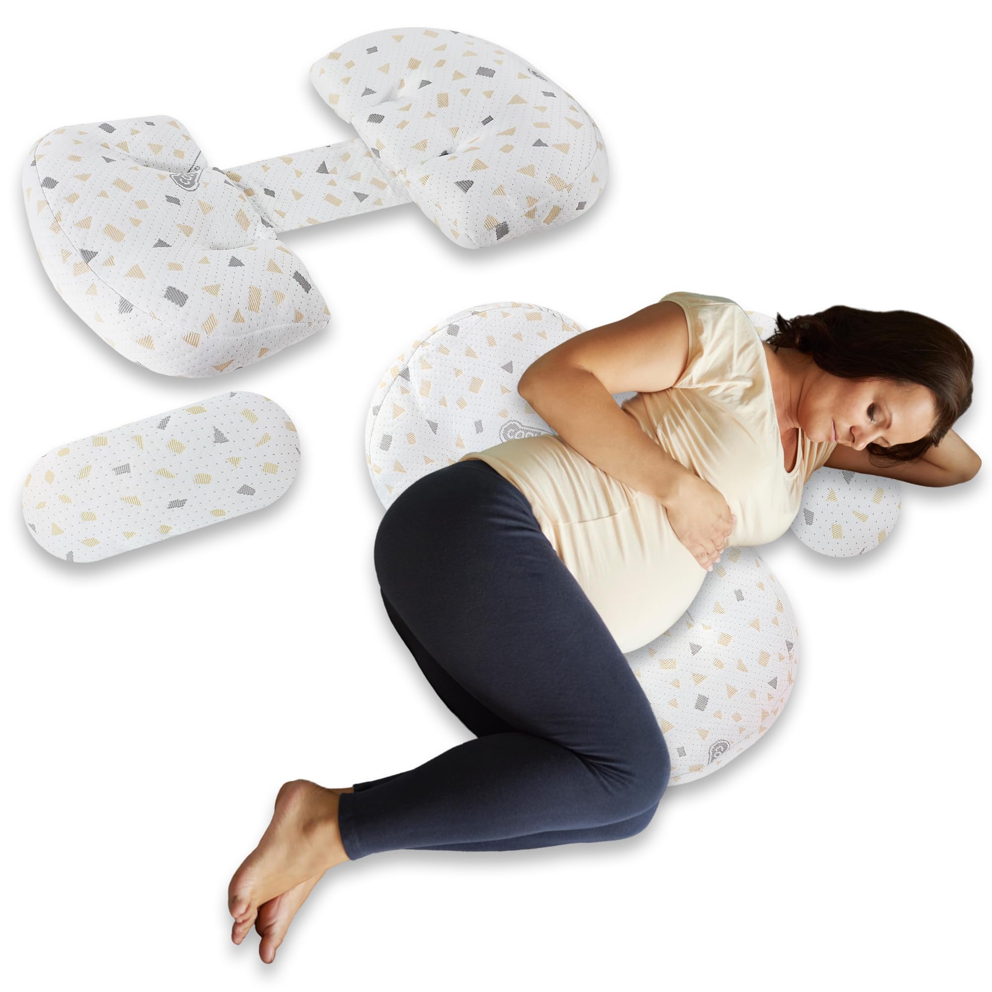 Tarleys Almohada Embarazada - Almohada para Dormir de Lado - Soporte para la Espalda - Caderas - Piernas y Vientre para Mujeres Embarazadas - Cojin Lactancia Multifuncional - Desmontable y Ajustable.