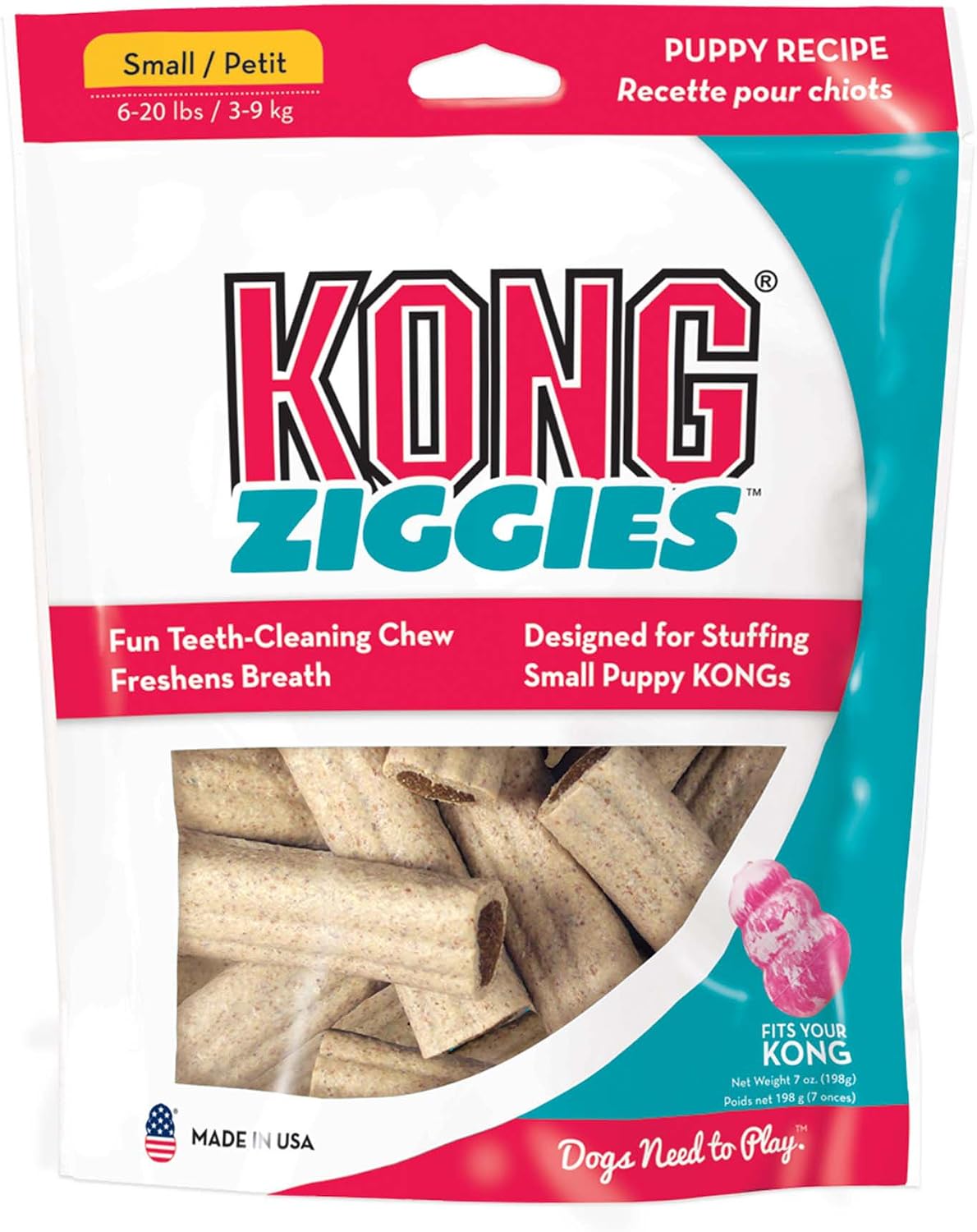KONG - Ziggiesª Puppy - Teeth Cleaning Dog Treats - Puppy Recipe - Small (Best used with KONG Puppy Rubber Toys)