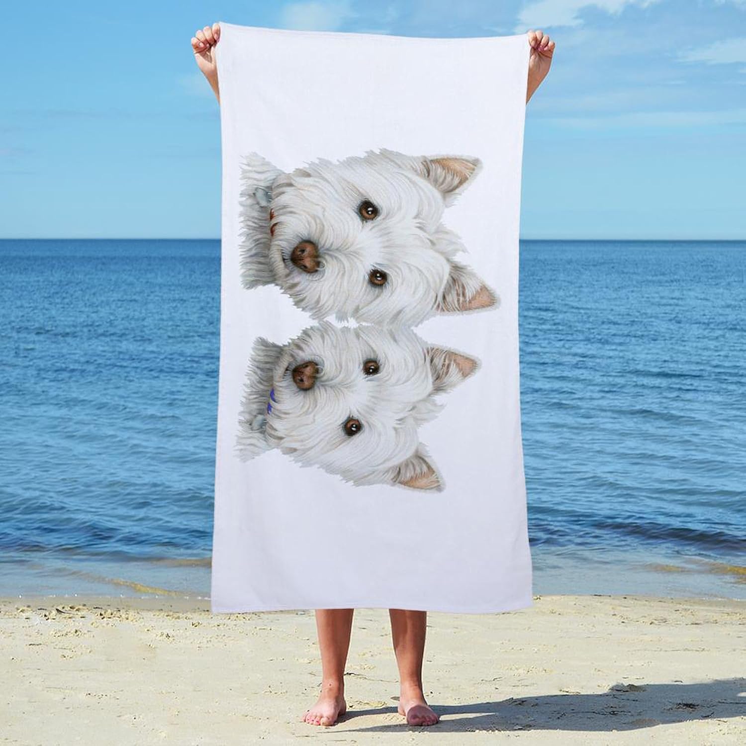 CafePress Two Cute West Highland White Dogs 30"x60" Absorbent Cotton Back, Soft Beach, Pool Towel