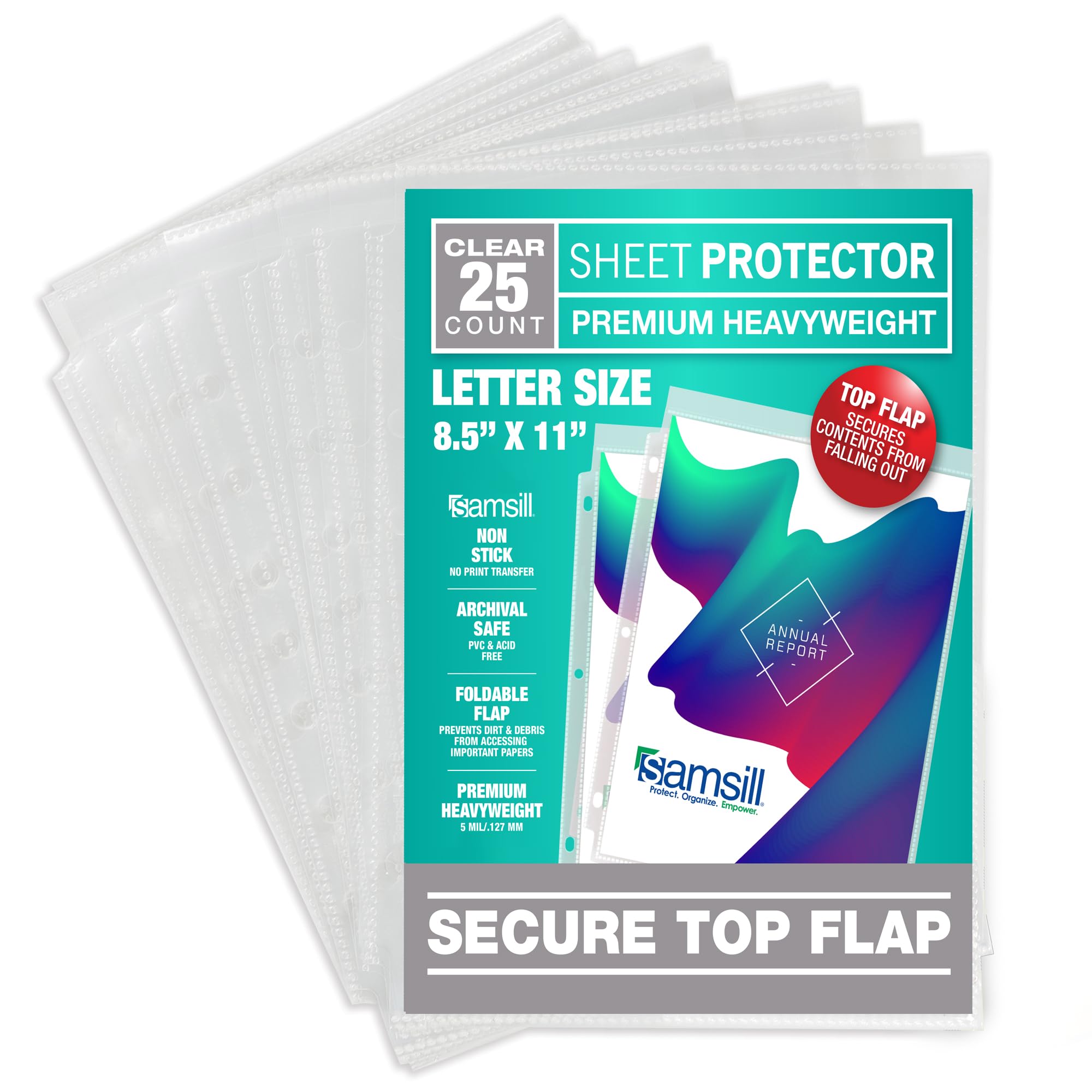 Samsill 25 Pack Secure Locking Clear Sheet Protector, Super Heavyweight 5mil, Archival Safe and Top Loading