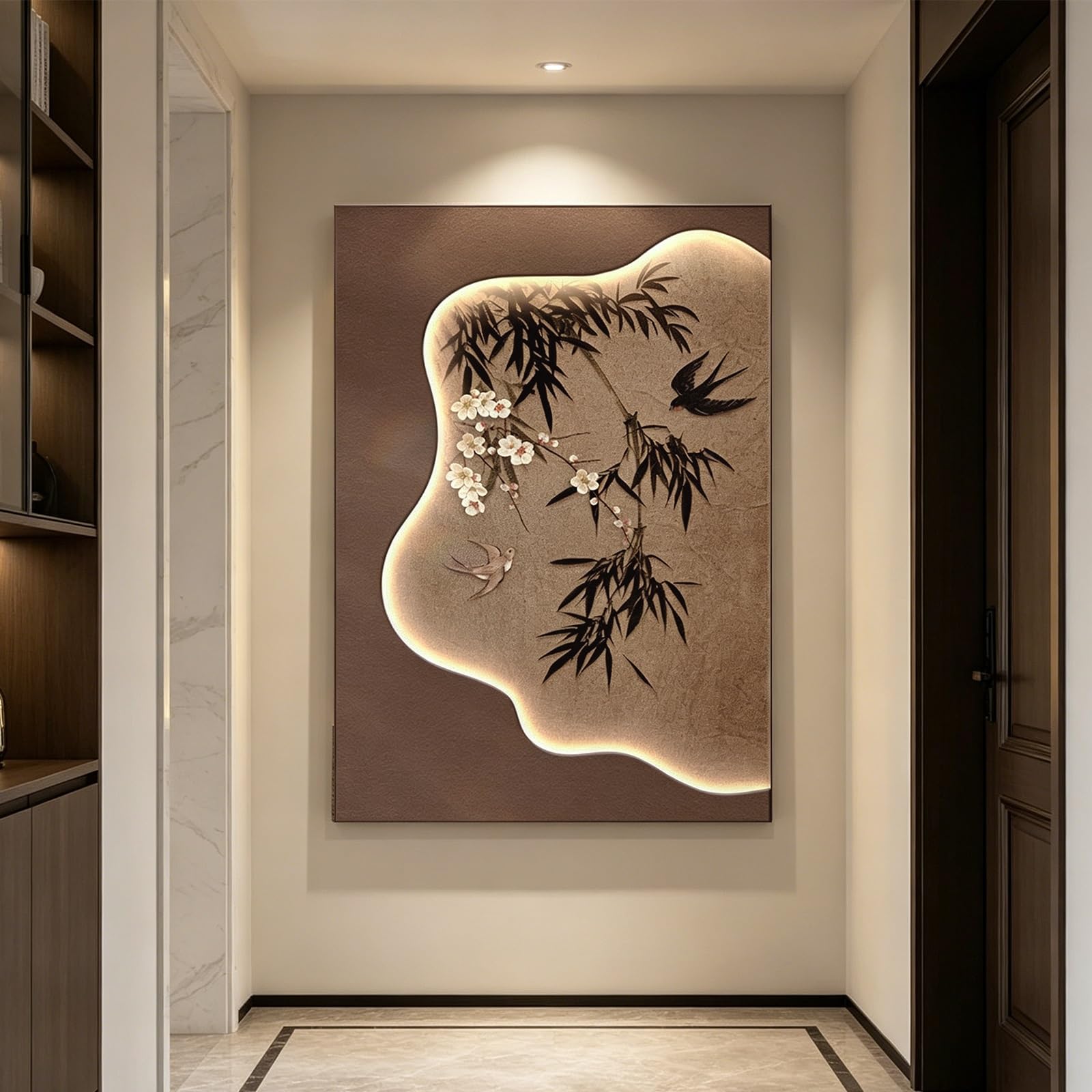 SYXHJTFZ Modern 3D LED Sandstone bamboo Wall Art Decor, Zen Artwork Borderless with LED Lighted for Living Room Hallway Dining Room Bedroom Office Aesthetic(C,70 * 100cm/27.6 * 39.4in)