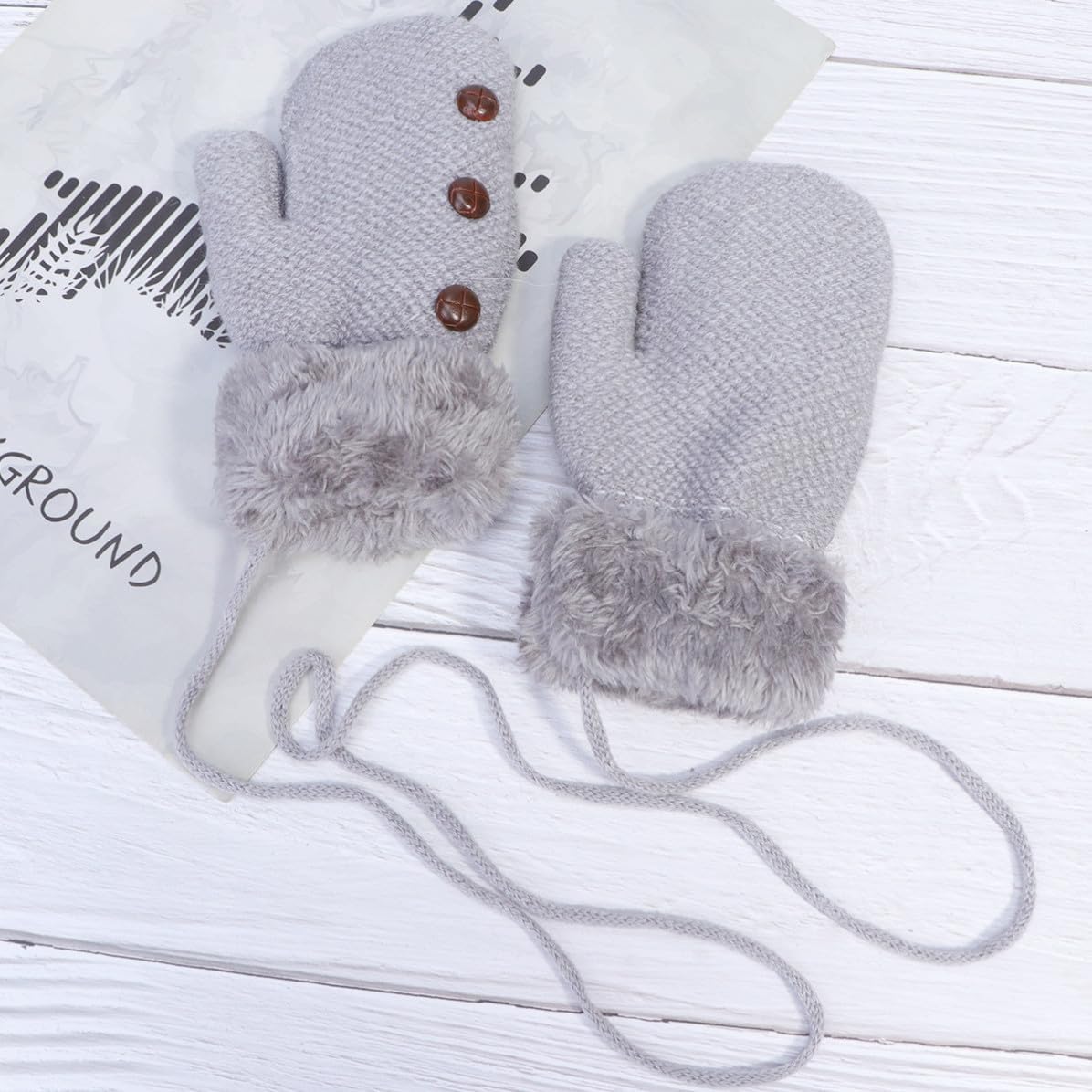 Thick Knitted Mittens and Hanging Rope with Plush Warmth