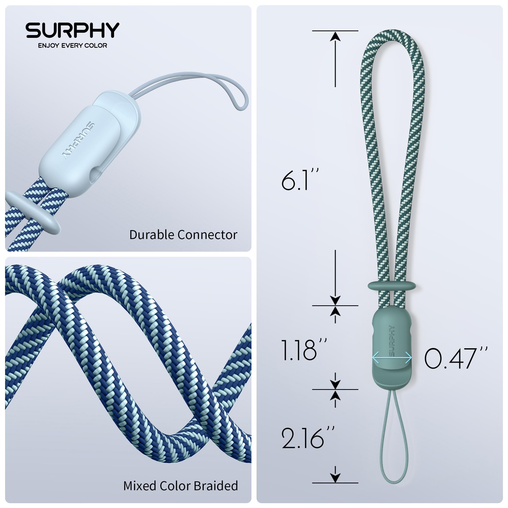 SURPHY Cordino per Cellulare,2 Pezzi Regolabili Universale Cordino,Compatibili con Custodia del Telefono per iPhone/Samsung/Xiaomi/Airpods e Molto Altro Ancora,24cm(Blu nuvola & Verde)