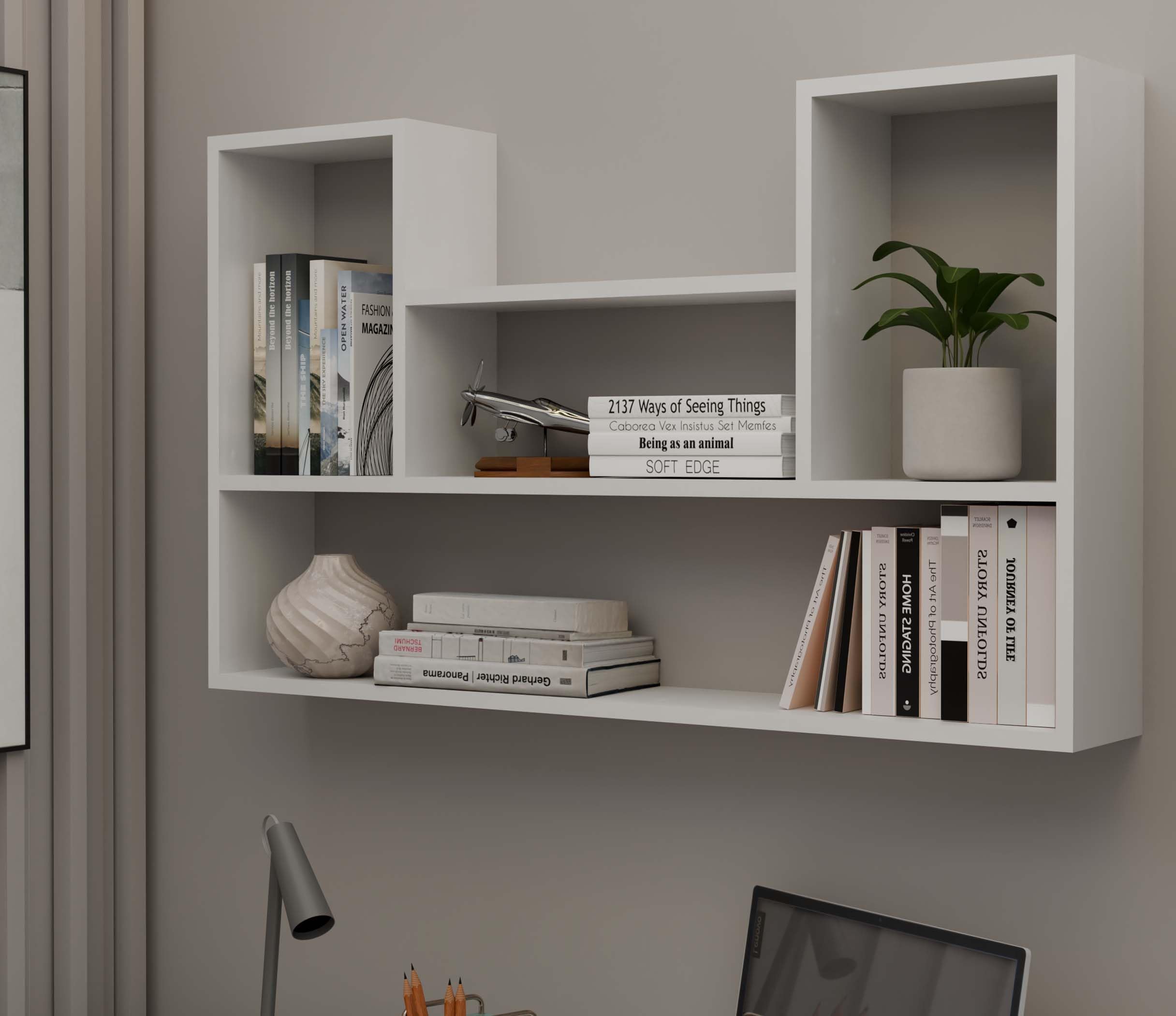 CDF Bilbao 4P - Estantería colgante (4 unidades), color blanco, para salón, oficina y estudio, estantería para libros y juguetes, moderna, ideal para habitaciones infantiles, habitaciones para
