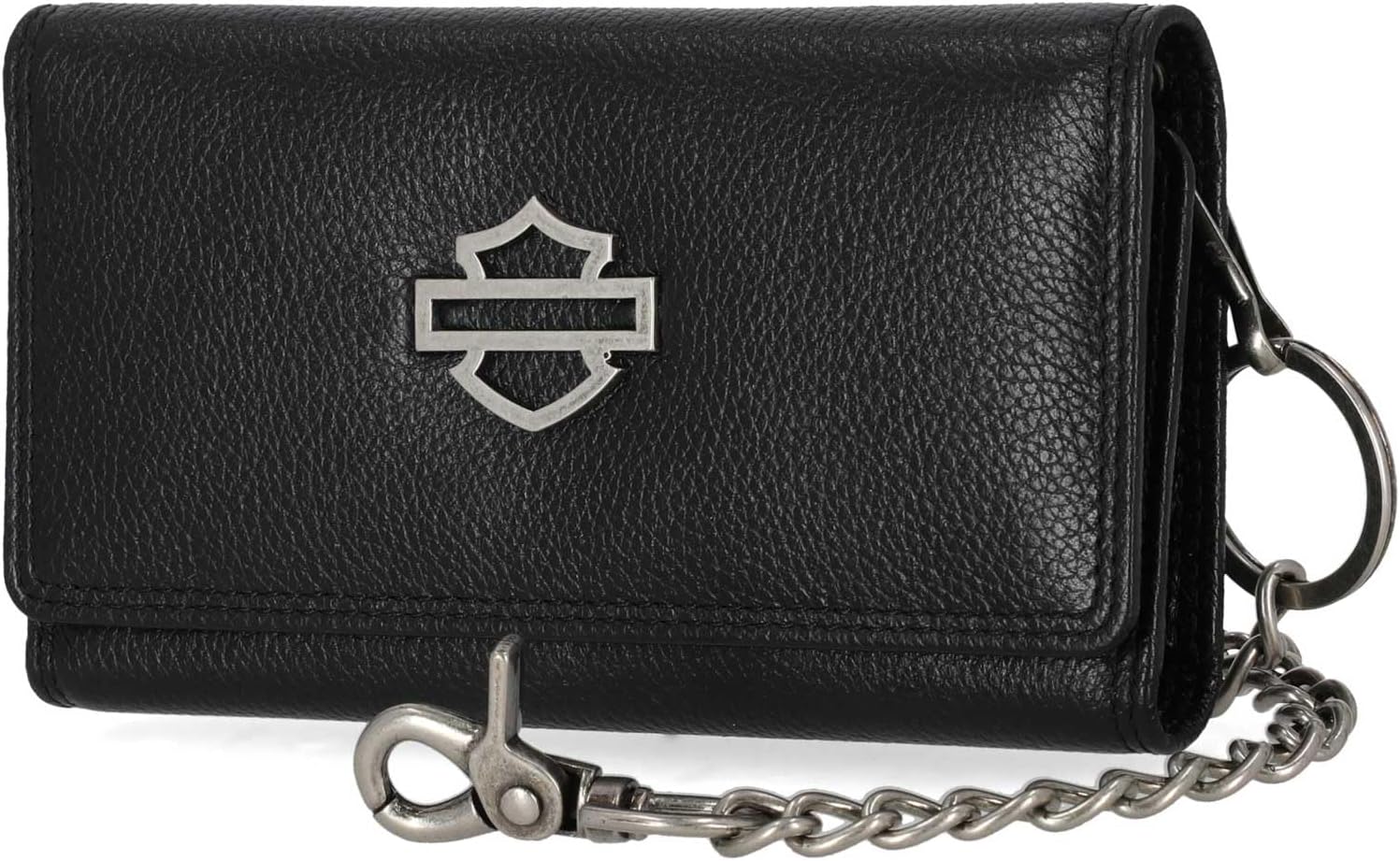 Harley-Davidson Men's Open B&S Trucker Biker Chain Leather Wallet, Black