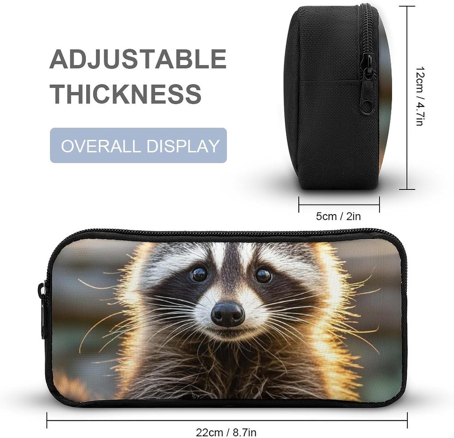 Lightweight Raccoon Animal Pencil Pouch with Metal Zipper image 2