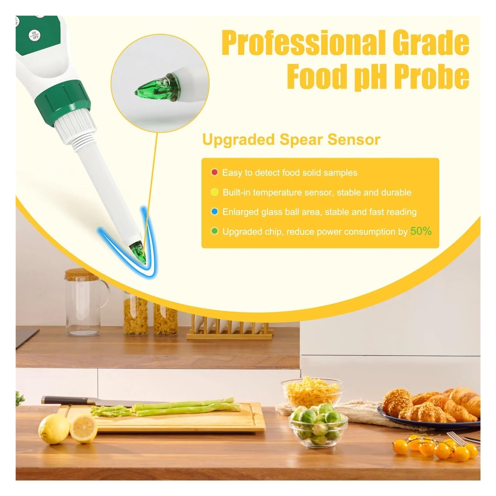 Medidor de PH alimentos inteligente, Monitor Digital acidez, probador for suelo, cosmético, queso, carne, fruta, masa madre,Alta precisión