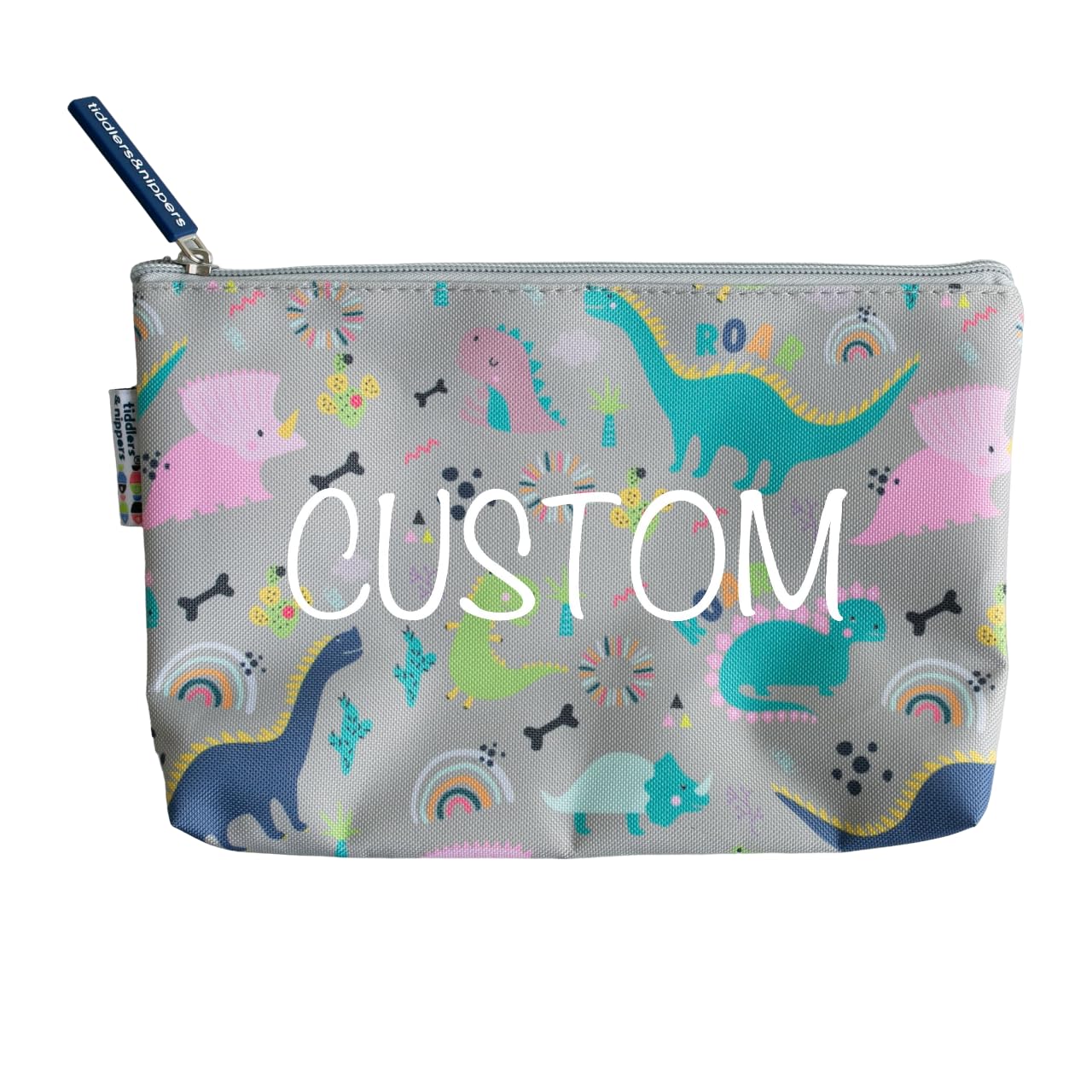 Tiddler Grab & Go Pouch | Multi-Purpose Bag | Pencil Case | Ideal for Medicines, Stationary, Snacks, Wipes, Dummies, School, Nursery, Holidays, Travel & Much More! (Personalised Dinky Dinos) — image 1