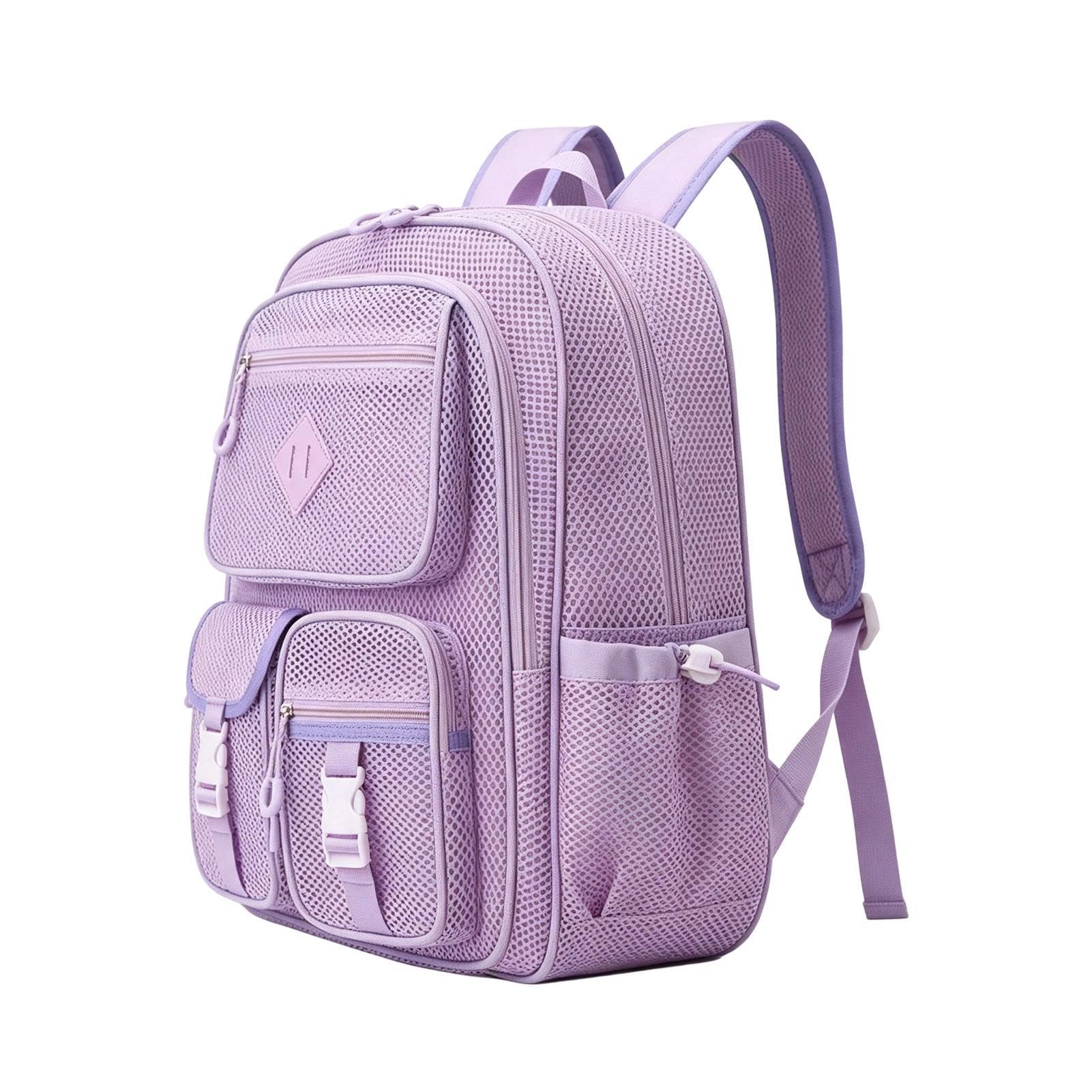 Zaino a rete portatile con grande capacità, Lilla, Siehe Beschreibung, Vedi descrizione | Borsa per giocattoli da spiaggia per studenti, per bambini, nuoto, escursionismo, sport, viaggi, lavoro, fitness, vacanze e