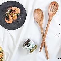 Vista 5 de 2 cucharas de madera de acacia para cocinar, cucharas de cocina de acabado liso de 14 pulgadas, cucharas de madera de agarre cómodo para cocinar