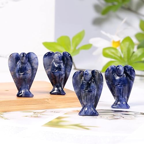 Miniatura 10 de Amogeeli Figura de ángel de bolsillo tallada a mano de 1.5 pulgadas, estatua de ángel guardián de cristal curativo para decoración, protección y